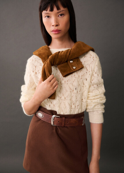 Ajur knitted sweater in ecru. - 11