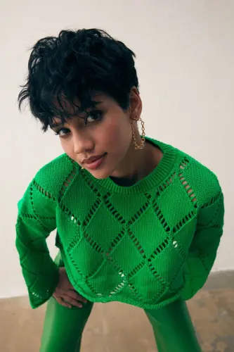 Ajurli Crop Triko - Yashil - SATEEN (1)