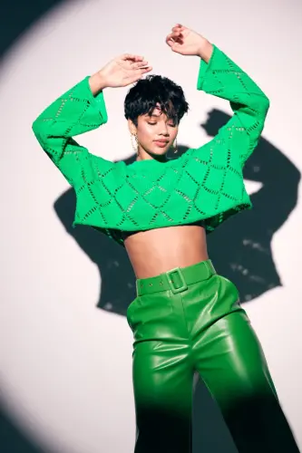 Ajurli Crop Triko - Yashil - 5
