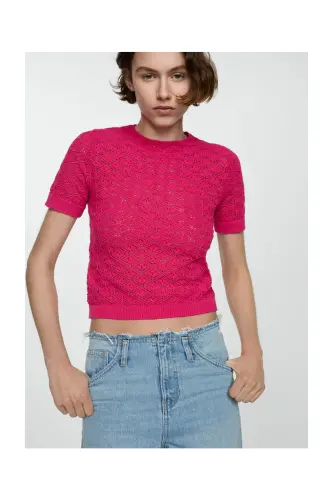 Openwork short-sleeved sweater - Fuchsia - 3