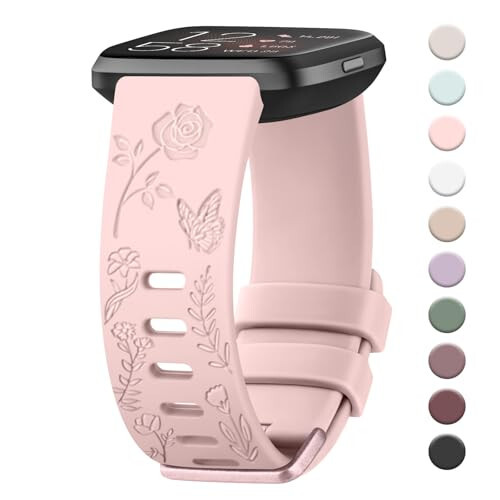 AK Floral Engraved Band Compatible with Fitbit Versa 2 Bands/Fitbit Versa Bands/Versa Lite/Versa SE, Soft Sport Replacement Wristbands for Fitbit Versa 2 Smart Watch Women Men - 1