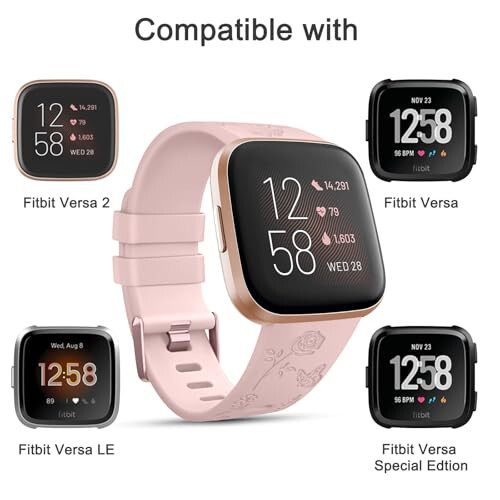 AK Floral Engraved Band Compatible with Fitbit Versa 2 Bands/Fitbit Versa Bands/Versa Lite/Versa SE, Soft Sport Replacement Wristbands for Fitbit Versa 2 Smart Watch Women Men - 2