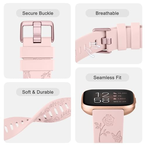 AK Floral Engraved Band Compatible with Fitbit Versa 2 Bands/Fitbit Versa Bands/Versa Lite/Versa SE, Soft Sport Replacement Wristbands for Fitbit Versa 2 Smart Watch Women Men - 4