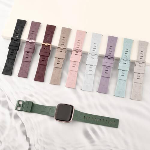 AK Floral Engraved Band Compatible with Fitbit Versa 2 Bands/Fitbit Versa Bands/Versa Lite/Versa SE, Soft Sport Replacement Wristbands for Fitbit Versa 2 Smart Watch Women Men - 7