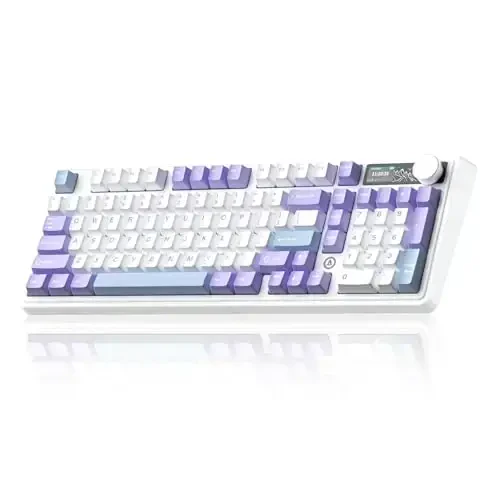 AK980 97Keys Tri-Mode Full Mechanical Keyboard, Gasket-Mounted, Hot-Swappable, 1.14” TFT Smart Display, Bluetooth 5.1/2.4G Wireless/Wired, PBT Keycaps RGB Backlit (Purple, Qingyun Tactile Switch) 
