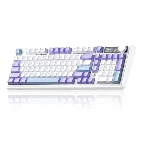 AK980 97Keys Tri-Mode Full Mechanical Keyboard, Gasket-Mounted, Hot-Swappable, 1.14” TFT Smart Display, Bluetooth 5.1/2.4G Wireless/Wired, PBT Keycaps RGB Backlit (Purple, Qingyun Tactile Switch) - 1