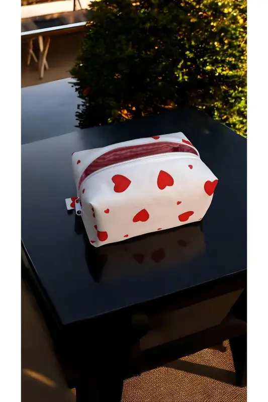 Akan Kalpler Makyaj Çantası - Büyük Boy-Akan Kalpler - ELZRIPY