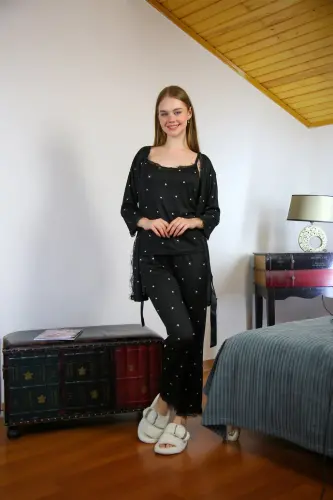 Akbeniz Ayollar 3lik Xalat Pijama To'plami 16103 - 1