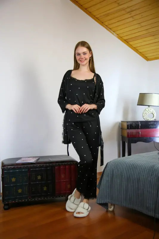 Akbeniz Ayollar 3lik Xalat Pijama To'plami 16103 - AKBENIZ