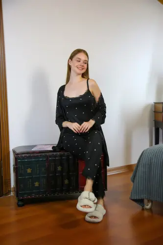 Akbeniz Ayollar 3lik Xalat Pijama To'plami 16103 - AKBENIZ (1)