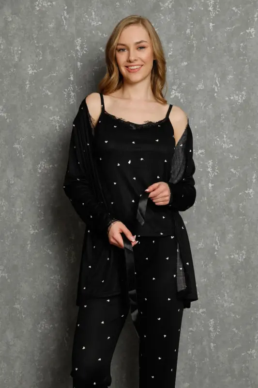Akbeniz Ayollar 3lik Xalat Pijama To'plami 16103 - 6