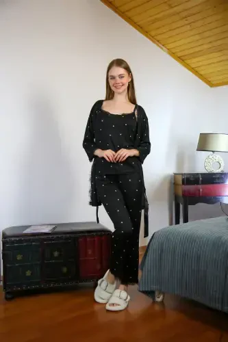 Akbeniz Ayollar 3lik Xalat Pijama To'plami 16103 