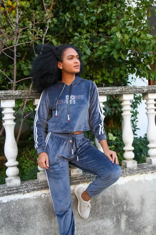 Akbeniz Ayollar Baxmal Kapüşonli Sport Kostyumi 9054 - 6