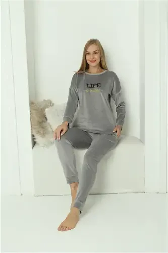 Akbeniz Ayollar Baxmal Kulrang Pijama Kostyumi 20624 - 7