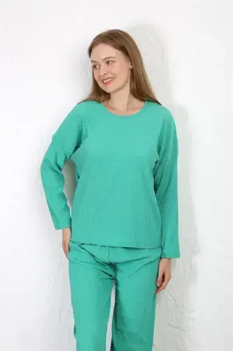 Akbeniz Ayollar Biyron Materialdan Tikilgan Pijama To'plami Yashil 4233 - 3