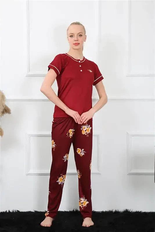 Akbeniz Ayollar Bordo Qisqa Yengli Pijama To'plami 20388 - 2