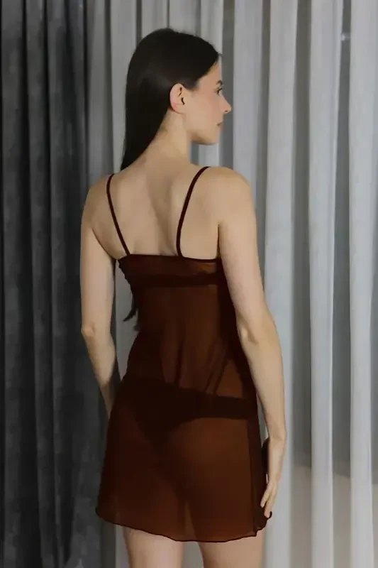 Akbeniz Ayollar Fantezi Tüldan Tunika T2500 Qahva - 4