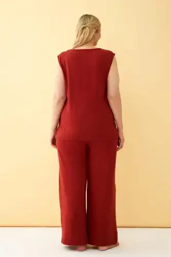 Akbeniz Ayollar G'isht Katta O'lchamli Paxta Ustki va Pastki To'plam - 5