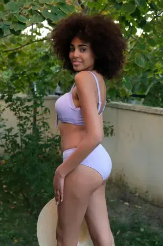 Akbeniz Ayollar Ichki Bo'sh Bantli Qopqoqli Lila Ustki va Pastki Bikini To'plami 35011 - 8