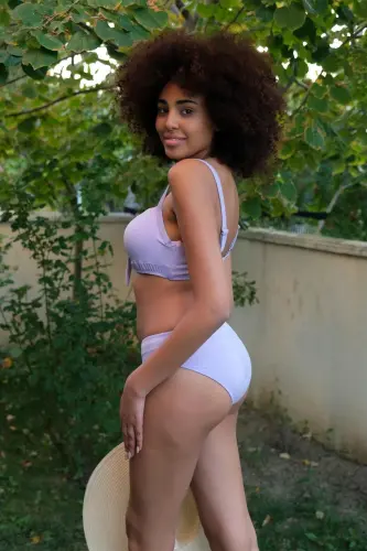 Akbeniz Ayollar Ichki Bo'sh Bantli Qopqoqli Lila Ustki va Pastki Bikini To'plami 35011 - 8