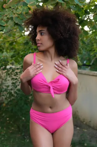 Akbeniz Ayollar Ichki Bo'sh Kamonli Qoplamali Fuchsia Pastki Bikini Kostyumi 35011 - 4