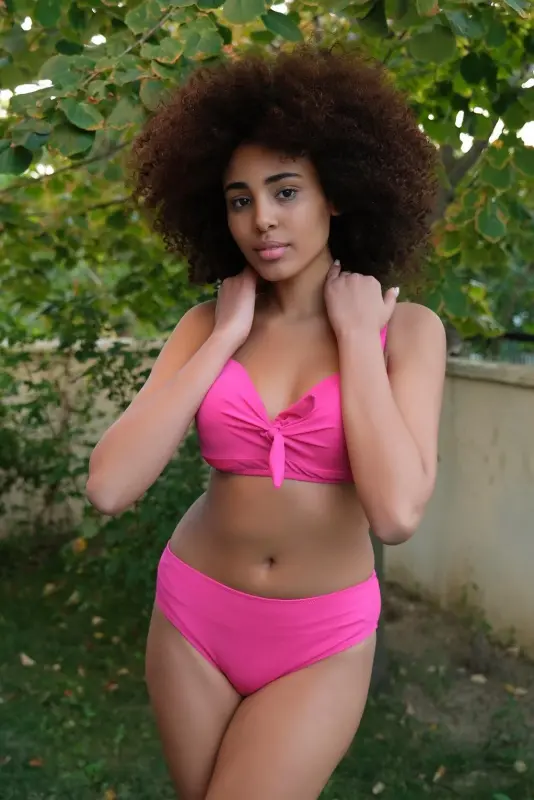Akbeniz Ayollar Ichki Bo'sh Kamonli Qoplamali Fuchsia Pastki Bikini Kostyumi 35011 - 8