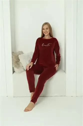 Akbeniz Ayollar Kadife Bordo Pijama To'plami 20624 - 6