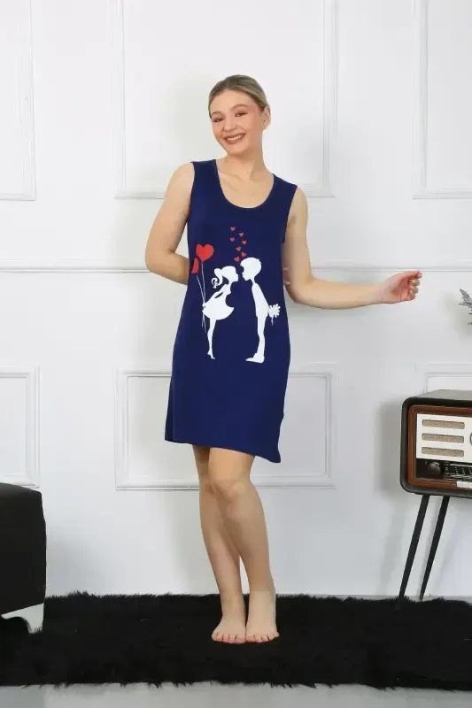 Akbeniz Ayollar Kalin İpli Paxta Tizzadan Yuqori To'q Ko'k Tunika 11310 - 5