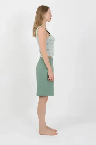 Akbeniz Ayollar Kalin Yelkali Paxta Penye Shortikli Crop Toplam SuvYashil 3636 - 6