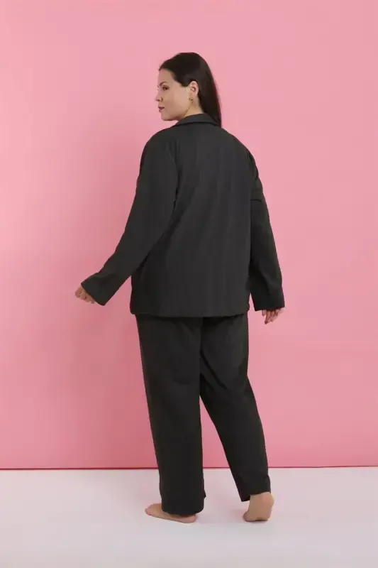 Akbeniz Ayollar Katta Beden Tutun Rangli Tugmachali Pijama To'plami - 6