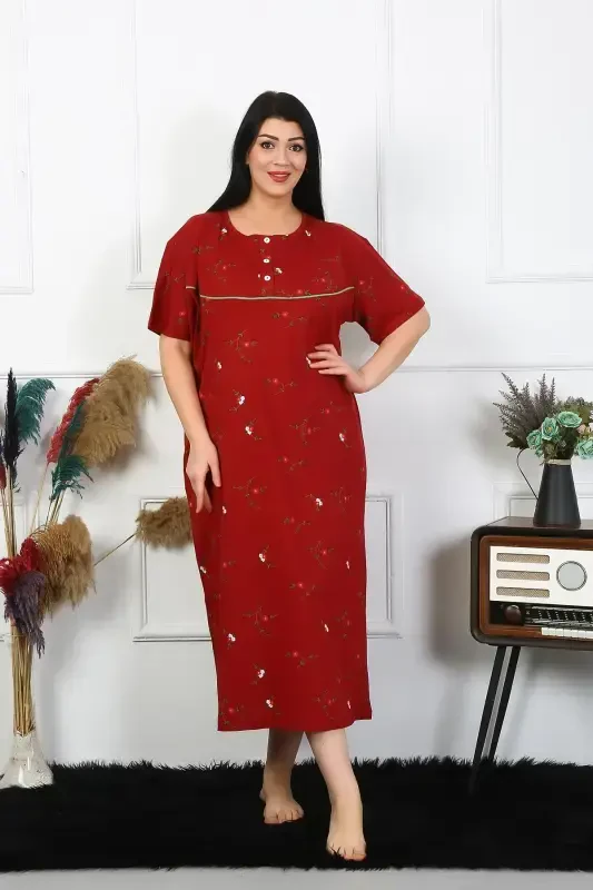 Akbeniz Ayollar Katta Oʻlcham Qisqa Yengli Bordo Ona Tungi Koʻylagi 1370 - 1