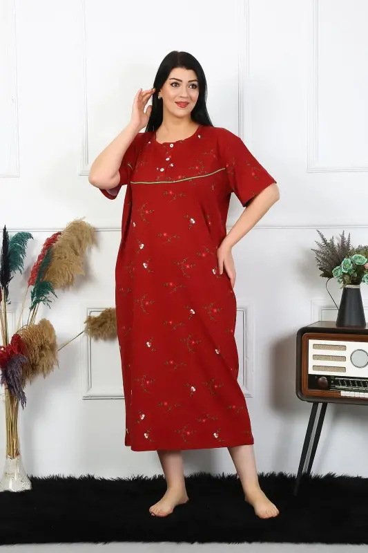 Akbeniz Ayollar Katta Oʻlcham Qisqa Yengli Bordo Ona Tungi Koʻylagi 1370 - 2