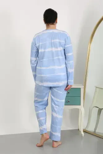 Akbeniz Ayollar Katta O'lcham Uzun Qisma Paxta Pijama To'plami Moviy 202502 - AKBENIZ (1)