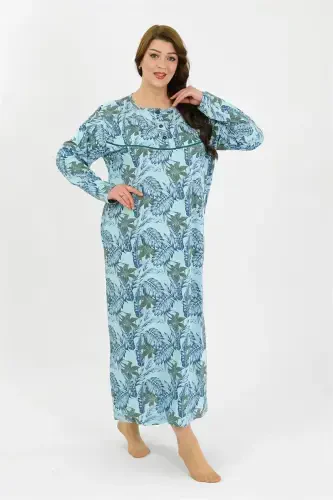 Akbeniz Ayollar Katta O'lcham Uzun Qo'lli Moviy Ona Tungi Ko'ylagi 1378 - 3