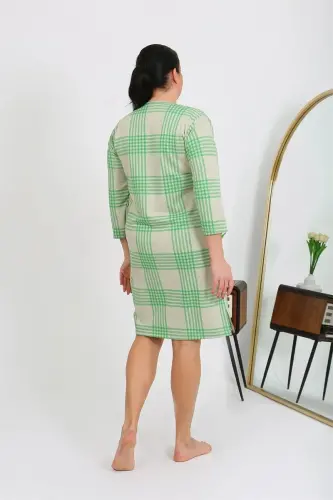 Akbeniz Ayollar Katta Oʻlchamli Penye Tungi Koʻylak Uy Libosi Yashil 12508 - 4