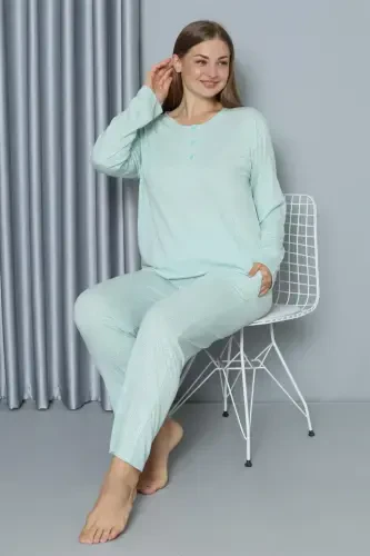 Akbeniz Ayollar Katta O'lchamli Penye Uzun Yengli Pijama To'plami 202212 - 4