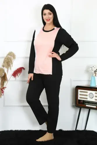 Akbeniz Ayollar Katta O'lchamli Penye Uzun Yengli Pijama To'plami 202213 - 1