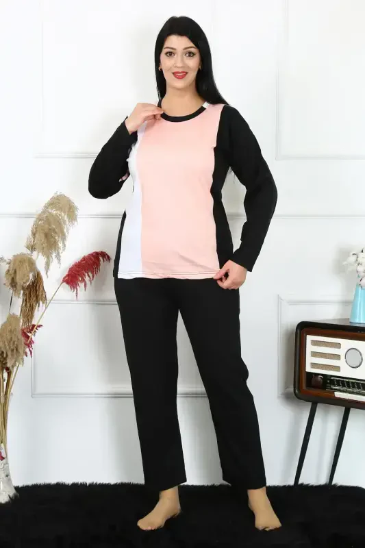 Akbeniz Ayollar Katta O'lchamli Penye Uzun Yengli Pijama To'plami 202213 - 3