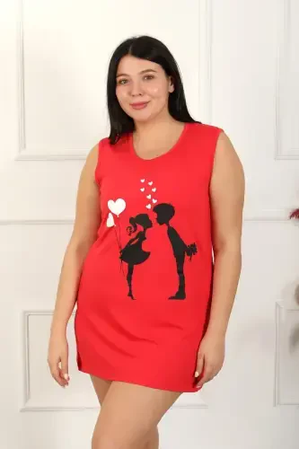 Akbeniz ayollar katta o'lchamli qalin kamzulli penye tizzadan yuqori qizil tunika 12501 - 5