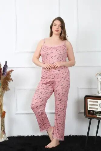 Akbeniz Ayollar Katta O'lchamli Salmon Ip Askili Pijama To'plami 202198 - 3