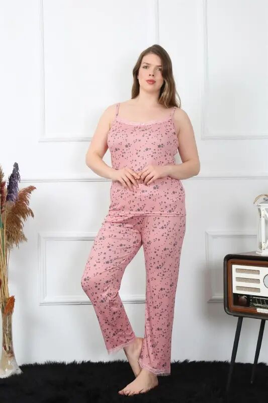 Akbeniz Ayollar Katta O'lchamli Salmon Ip Askili Pijama To'plami 202198 - 3