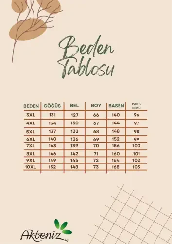 Akbeniz Ayollar Katta Oʻlchamli Tropik Barg naqshli Tugmali Pijama Toʻplami - 7