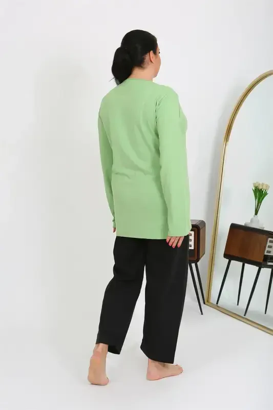 Akbeniz Ayollar Katta Razmer Uzun Qisma Triko Pijama To'plami Pista Yashil 202408 - 6