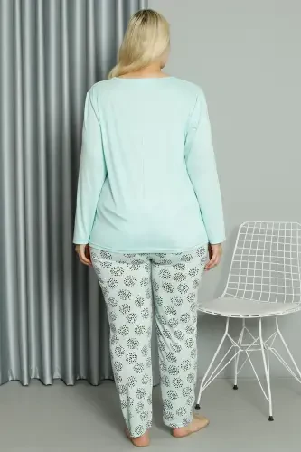 Akbeniz Ayollar Katta Razmerli Paxta Uzun Yengli Pijama To'plami 202211 - 5