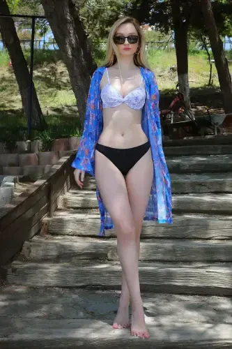 Akbeniz Ayollar Kimono Pareo Plyaj Kiyimi Moviy 38040 - 4