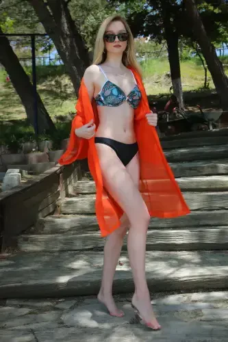 Akbeniz Ayollar Kimono Pareo Plyaj Ko'ylagi Apelsin 38040 - 4