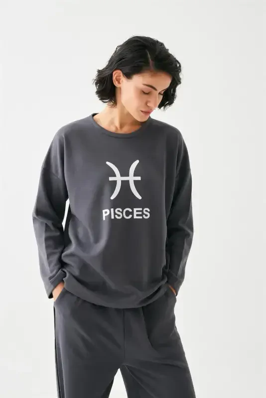 Akbeniz Ayollar Kulrang Baliq Burji Katta hajmli 2 Ip Sport kostyumi Uy kiyimi to'plami - 4