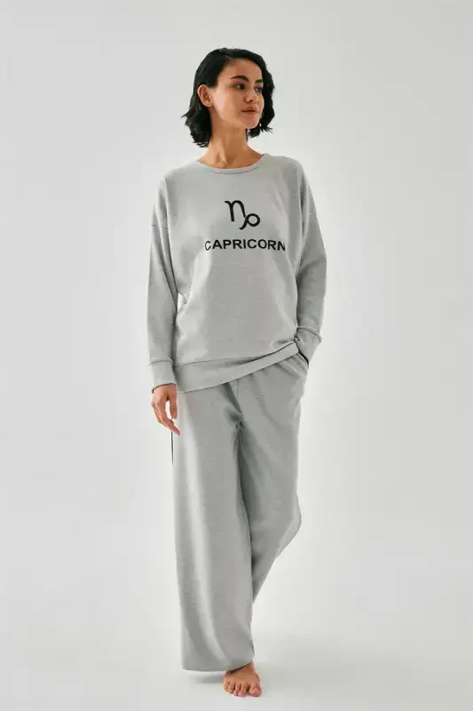 Akbeniz Ayollar Kulrang O'g'il Burji Katta hajmli 2 Ip Sport Kostyumi Uy Kiyim Kostyumi - 3