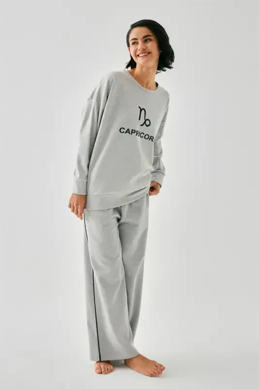 Akbeniz Ayollar Kulrang O'g'il Burji Katta hajmli 2 Ip Sport Kostyumi Uy Kiyim Kostyumi - 5