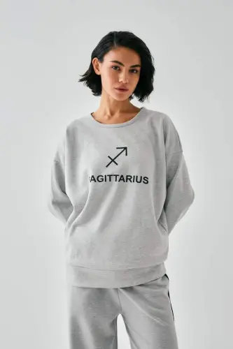 Akbeniz Ayollar Kulrang Sagittarius Oversize 2 Ip Etek Uy Kiyimlar To'plami - 4